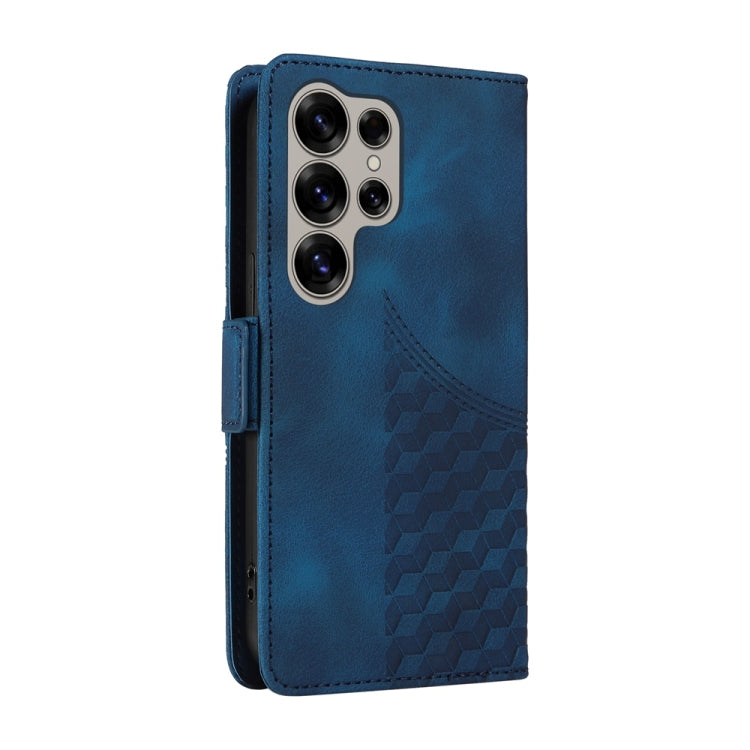 For Samsung Galaxy S25 Ultra 5G Embossed Rhombus Starry Leather Phone Case(Blue)