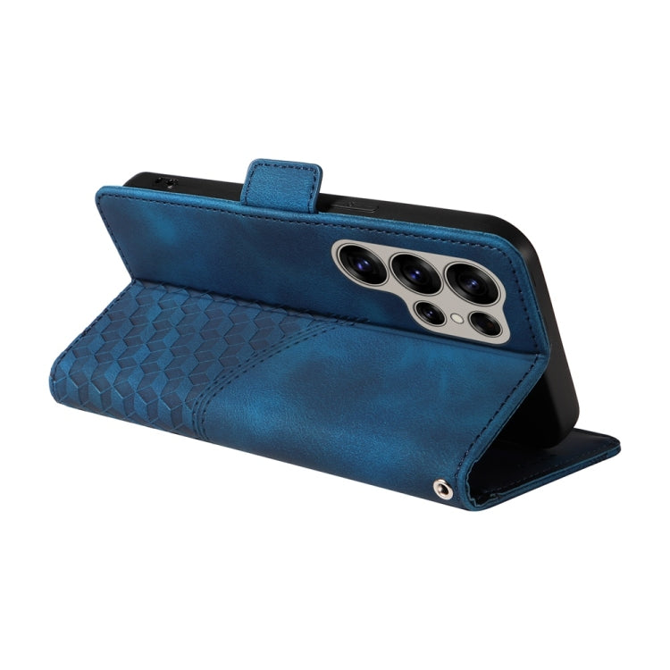 For Samsung Galaxy S25 Ultra 5G Embossed Rhombus Starry Leather Phone Case(Blue)
