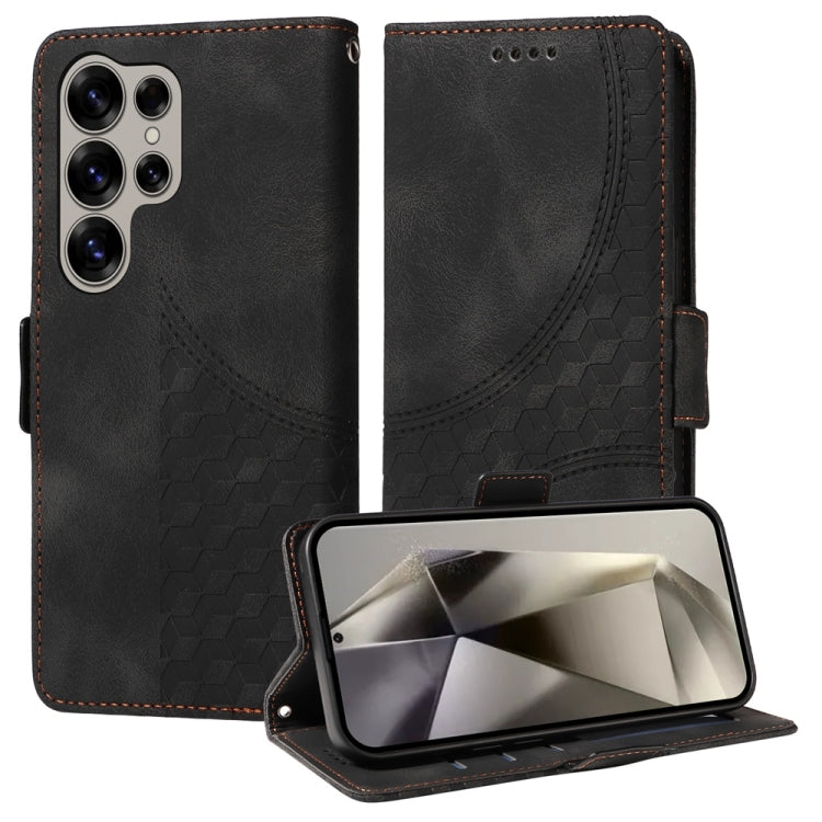 For Samsung Galaxy S25 Ultra 5G Embossed Rhombus Starry Leather Phone Case(Black)