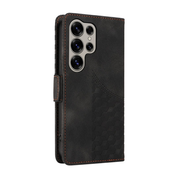 For Samsung Galaxy S25 Ultra 5G Embossed Rhombus Starry Leather Phone Case(Black)