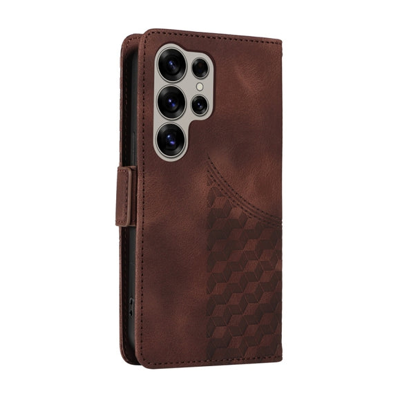 For Samsung Galaxy S25 Ultra 5G Embossed Rhombus Starry Leather Phone Case(Brown)