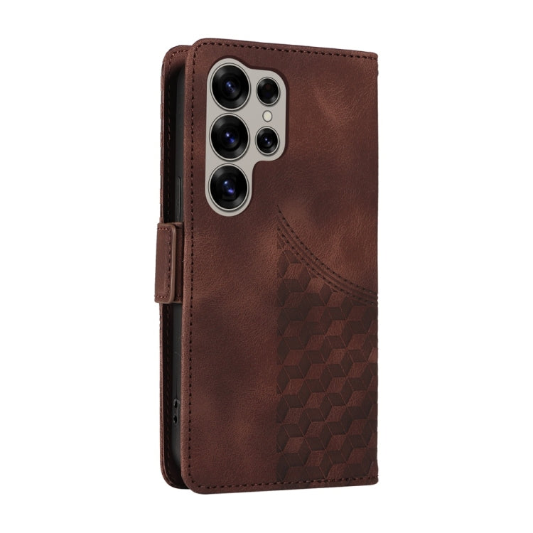 For Samsung Galaxy S25 Ultra 5G Embossed Rhombus Starry Leather Phone Case(Brown)