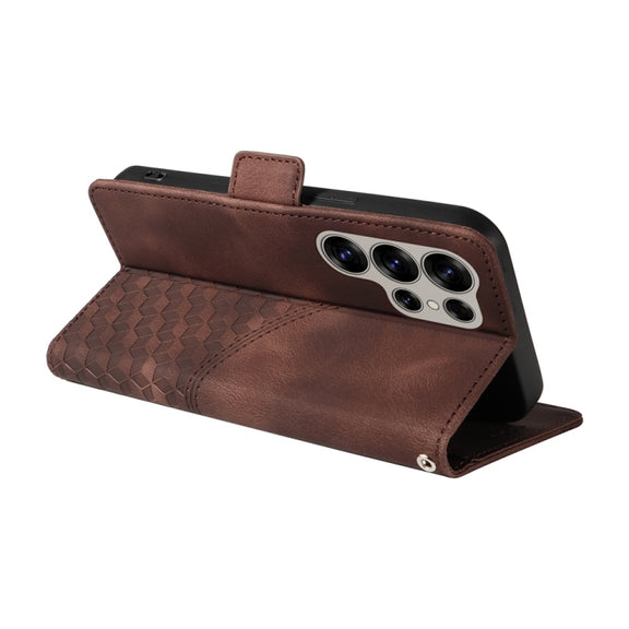 For Samsung Galaxy S25 Ultra 5G Embossed Rhombus Starry Leather Phone Case(Brown)