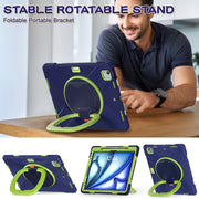 For iPad Air 13 2024 / Air 13 2025 Silicone Hybrid PC Tablet Case with Holder & Shoulder Strap(Navy Blue Lime)