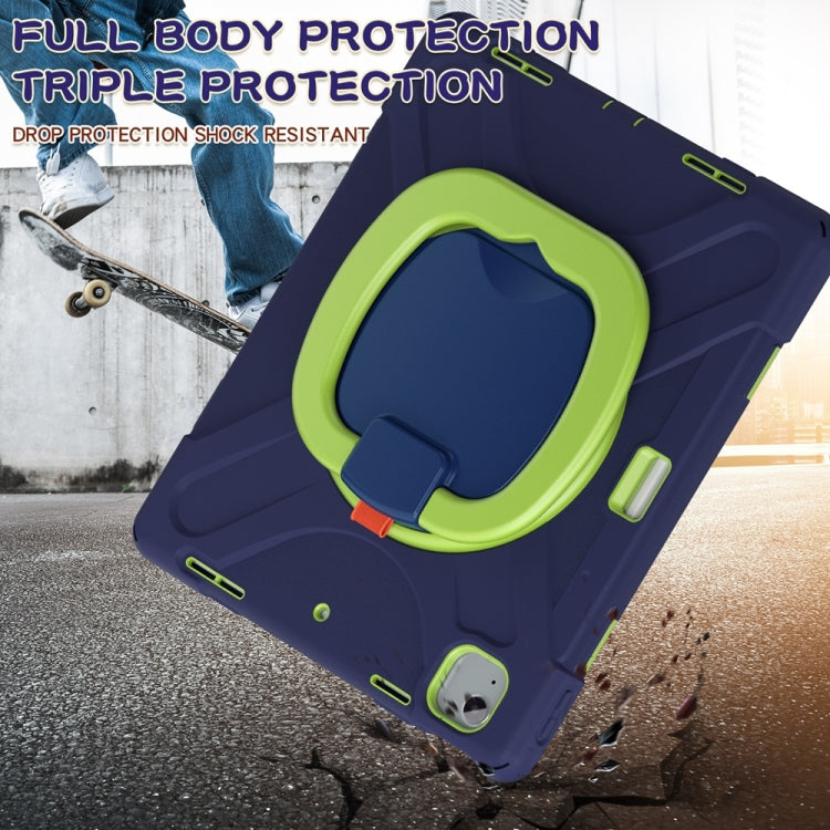 For iPad Air 13 2024 / Air 13 2025 Silicone Hybrid PC Tablet Case with Holder & Shoulder Strap(Navy Blue Lime)