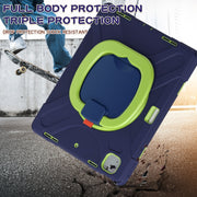 For iPad Air 13 2024 / Air 13 2025 Silicone Hybrid PC Tablet Case with Holder & Shoulder Strap(Navy Blue Lime)