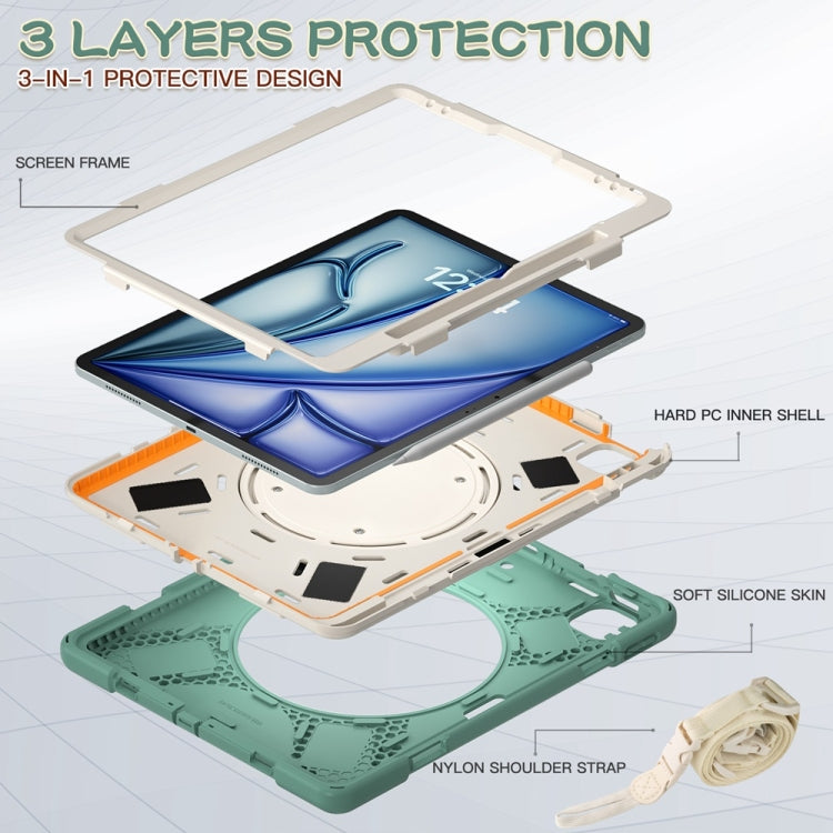 For iPad Air 13 2024 Silicone Hybrid PC Tablet Case with Holder & Shoulder Strap(Emerald Green)