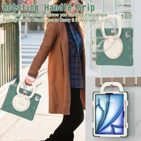 For iPad Air 13 2024 Silicone Hybrid PC Tablet Case with Holder & Shoulder Strap(Emerald Green)