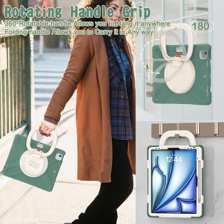 For iPad Air 13 2024 Silicone Hybrid PC Tablet Case with Holder & Shoulder Strap(Emerald Green)