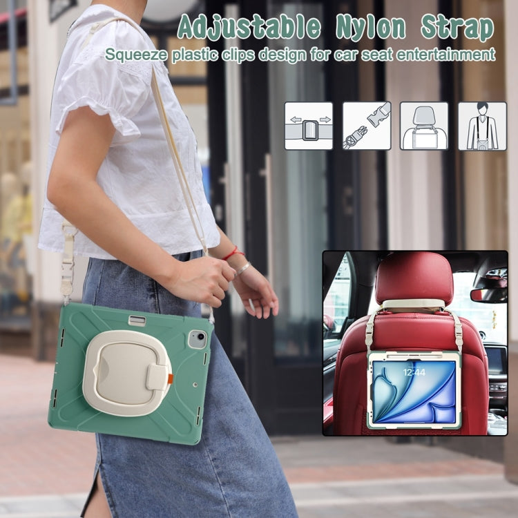 For iPad Air 13 2024 Silicone Hybrid PC Tablet Case with Holder & Shoulder Strap(Emerald Green)
