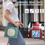 For iPad Air 13 2024 Silicone Hybrid PC Tablet Case with Holder & Shoulder Strap(Emerald Green)