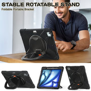 For iPad Air 13 2024 Silicone Hybrid PC Tablet Case with Holder & Shoulder Strap(Black)
