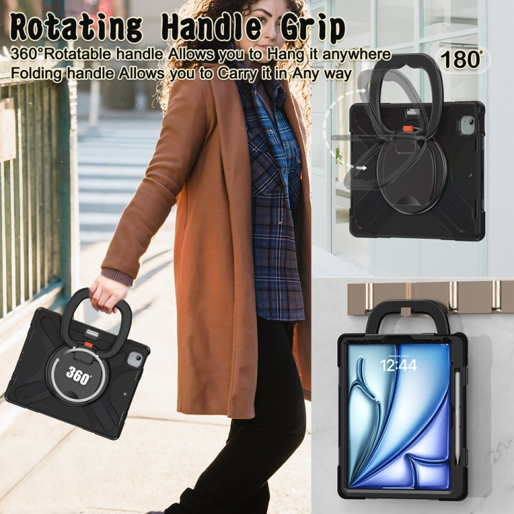 For iPad Air 13 2024 Silicone Hybrid PC Tablet Case with Holder & Shoulder Strap(Black)