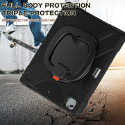 For iPad Air 13 2024 Silicone Hybrid PC Tablet Case with Holder & Shoulder Strap(Black)