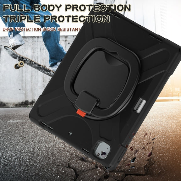 For iPad Air 13 2024 Silicone Hybrid PC Tablet Case with Holder & Shoulder Strap(Black)