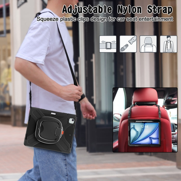 For iPad Air 13 2024 Silicone Hybrid PC Tablet Case with Holder & Shoulder Strap(Black)