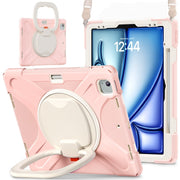 For iPad Air 13 2024 / Air 13 2025 Silicone Hybrid PC Tablet Case with Holder & Shoulder Strap(Cherry Blossom Pink)