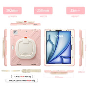 For iPad Air 13 2024 / Air 13 2025 Silicone Hybrid PC Tablet Case with Holder & Shoulder Strap(Cherry Blossom Pink)