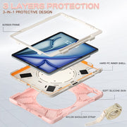 For iPad Air 13 2024 / Air 13 2025 Silicone Hybrid PC Tablet Case with Holder & Shoulder Strap(Cherry Blossom Pink)