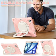 For iPad Air 13 2024 / Air 13 2025 Silicone Hybrid PC Tablet Case with Holder & Shoulder Strap(Cherry Blossom Pink)
