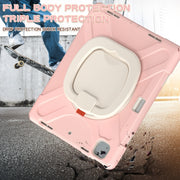 For iPad Air 13 2024 / Air 13 2025 Silicone Hybrid PC Tablet Case with Holder & Shoulder Strap(Cherry Blossom Pink)