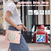 For iPad Air 13 2024 / Air 13 2025 Silicone Hybrid PC Tablet Case with Holder & Shoulder Strap(Cherry Blossom Pink)