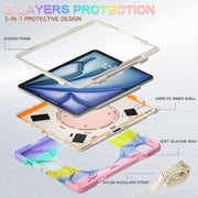 For iPad Air 13 2024 Silicone Hybrid PC Tablet Case with Holder & Shoulder Strap(Colorful Pink)