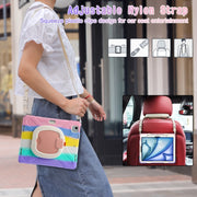 For iPad Air 13 2024 Silicone Hybrid PC Tablet Case with Holder & Shoulder Strap(Colorful Pink)