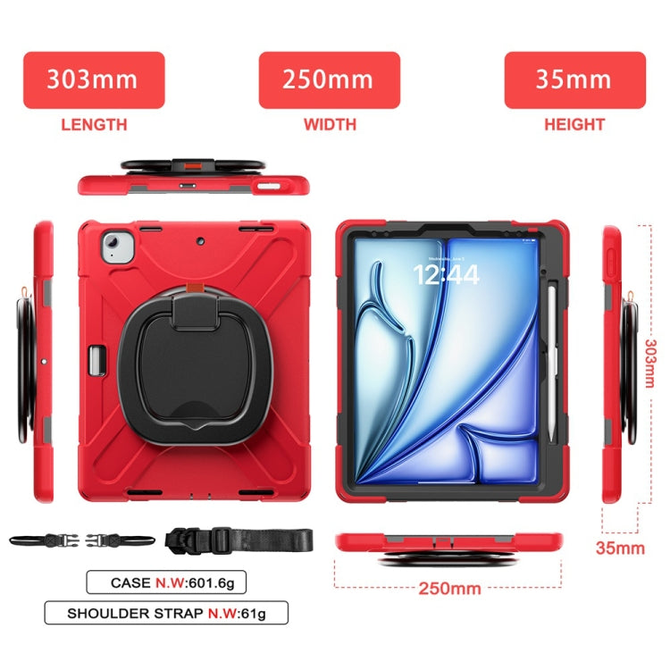 For iPad Air 13 2024 Silicone Hybrid PC Tablet Case with Holder & Shoulder Strap(Red)