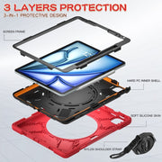 For iPad Air 13 2024 Silicone Hybrid PC Tablet Case with Holder & Shoulder Strap(Red)