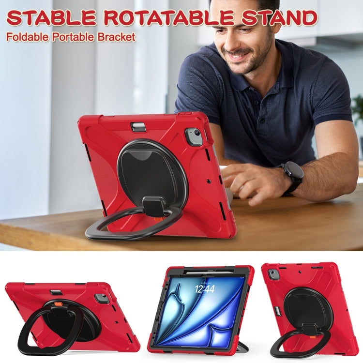For iPad Air 13 2024 Silicone Hybrid PC Tablet Case with Holder & Shoulder Strap(Red)