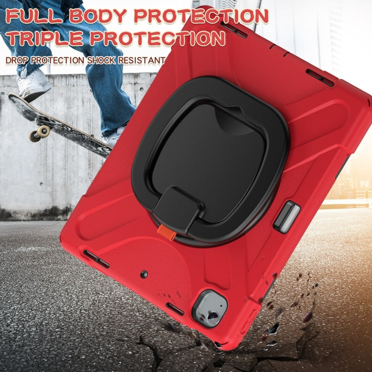 For iPad Air 13 2024 Silicone Hybrid PC Tablet Case with Holder & Shoulder Strap(Red)