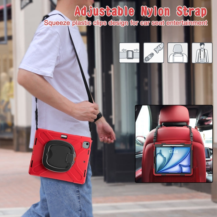 For iPad Air 13 2024 Silicone Hybrid PC Tablet Case with Holder & Shoulder Strap(Red)