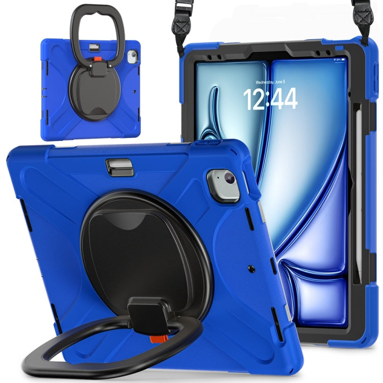 For iPad Air 13 2024 / Air 13 2025 Silicone Hybrid PC Tablet Case with Holder & Shoulder Strap(Blue)