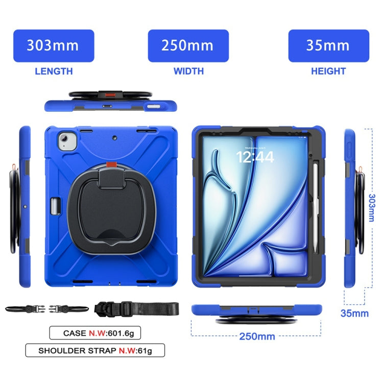 For iPad Air 13 2024 / Air 13 2025 Silicone Hybrid PC Tablet Case with Holder & Shoulder Strap(Blue)