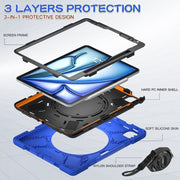 For iPad Air 13 2024 / Air 13 2025 Silicone Hybrid PC Tablet Case with Holder & Shoulder Strap(Blue)