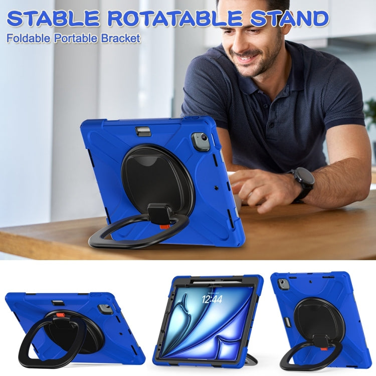 For iPad Air 13 2024 / Air 13 2025 Silicone Hybrid PC Tablet Case with Holder & Shoulder Strap(Blue)