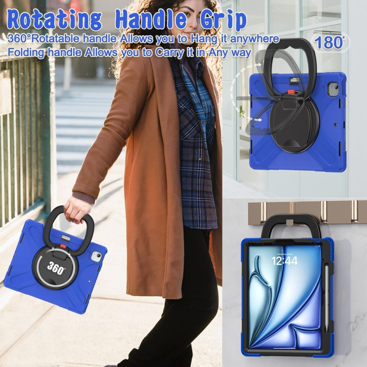 For iPad Air 13 2024 / Air 13 2025 Silicone Hybrid PC Tablet Case with Holder & Shoulder Strap(Blue)