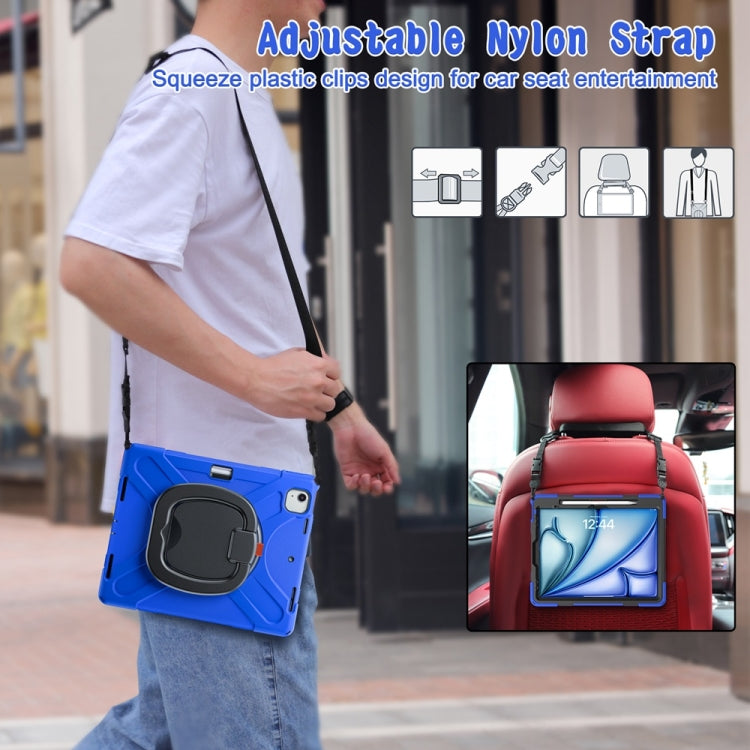 For iPad Air 13 2024 / Air 13 2025 Silicone Hybrid PC Tablet Case with Holder & Shoulder Strap(Blue)