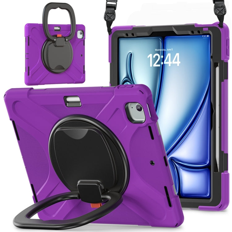 For iPad Air 13 2024 / Air 13 2025 Silicone Hybrid PC Tablet Case with Holder & Shoulder Strap(Purple)