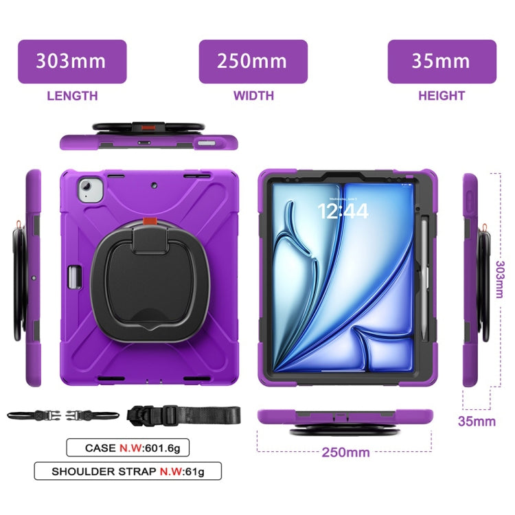 For iPad Air 13 2024 / Air 13 2025 Silicone Hybrid PC Tablet Case with Holder & Shoulder Strap(Purple)