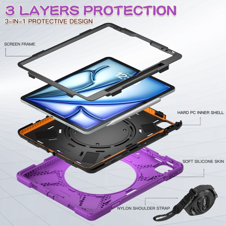 For iPad Air 13 2024 / Air 13 2025 Silicone Hybrid PC Tablet Case with Holder & Shoulder Strap(Purple)