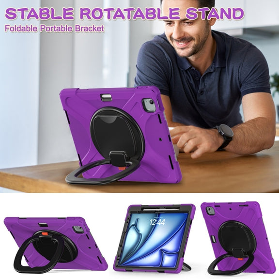 For iPad Air 13 2024 / Air 13 2025 Silicone Hybrid PC Tablet Case with Holder & Shoulder Strap(Purple)