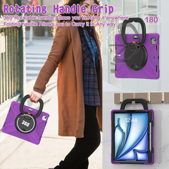 For iPad Air 13 2024 / Air 13 2025 Silicone Hybrid PC Tablet Case with Holder & Shoulder Strap(Purple)