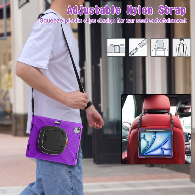 For iPad Air 13 2024 / Air 13 2025 Silicone Hybrid PC Tablet Case with Holder & Shoulder Strap(Purple)