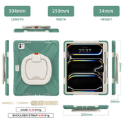 For iPad Pro 13 2024 Silicone Hybrid PC Tablet Case with Holder & Shoulder Strap(Emerald Green)