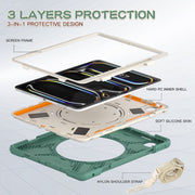 For iPad Pro 13 2024 Silicone Hybrid PC Tablet Case with Holder & Shoulder Strap(Emerald Green)
