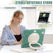 For iPad Pro 13 2024 Silicone Hybrid PC Tablet Case with Holder & Shoulder Strap(Emerald Green)