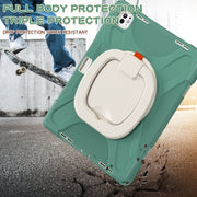 For iPad Pro 13 2024 Silicone Hybrid PC Tablet Case with Holder & Shoulder Strap(Emerald Green)