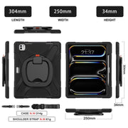 For iPad Pro 13 2024 Silicone Hybrid PC Tablet Case with Holder & Shoulder Strap(Black)
